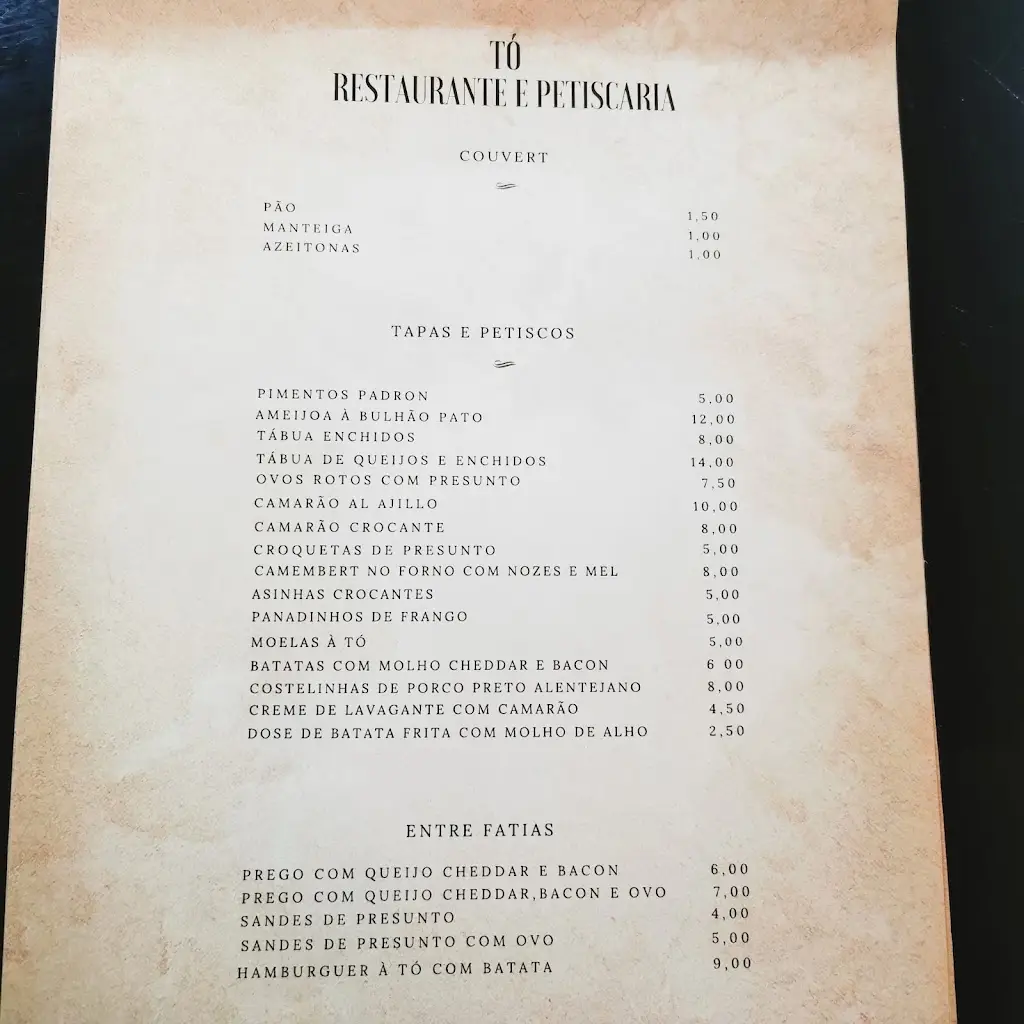 Menu_Tó restaurante petiscaria_Freamunde_immagine_1