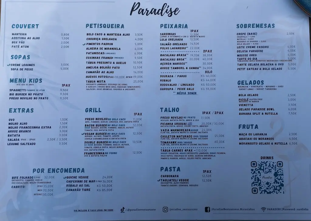 Menu_Paradise Restaurante_Lavra_image_1