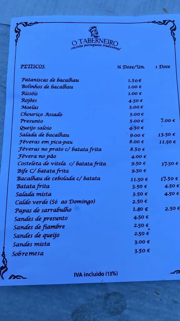 Menu_O Taberneiro | Casa de Petiscos_Foz do Sousa_immagine_1