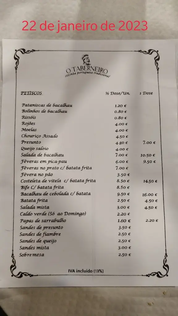 Menu_O Taberneiro | Casa de Petiscos_Foz do Sousa_immagine_3