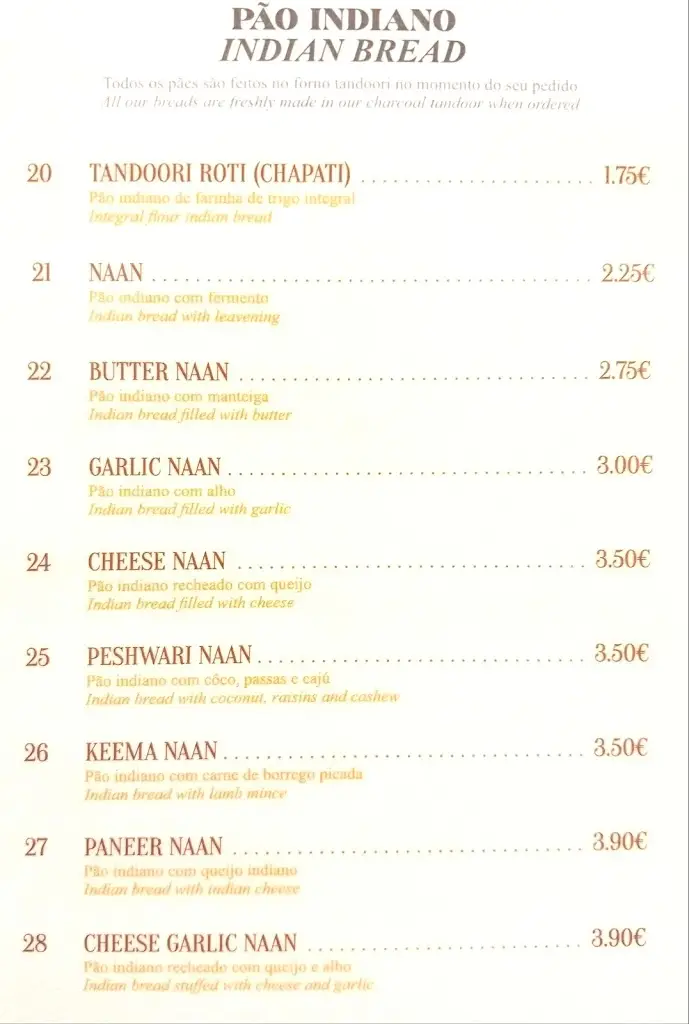 Menü_Mother India_Pedrouços_Bild_1