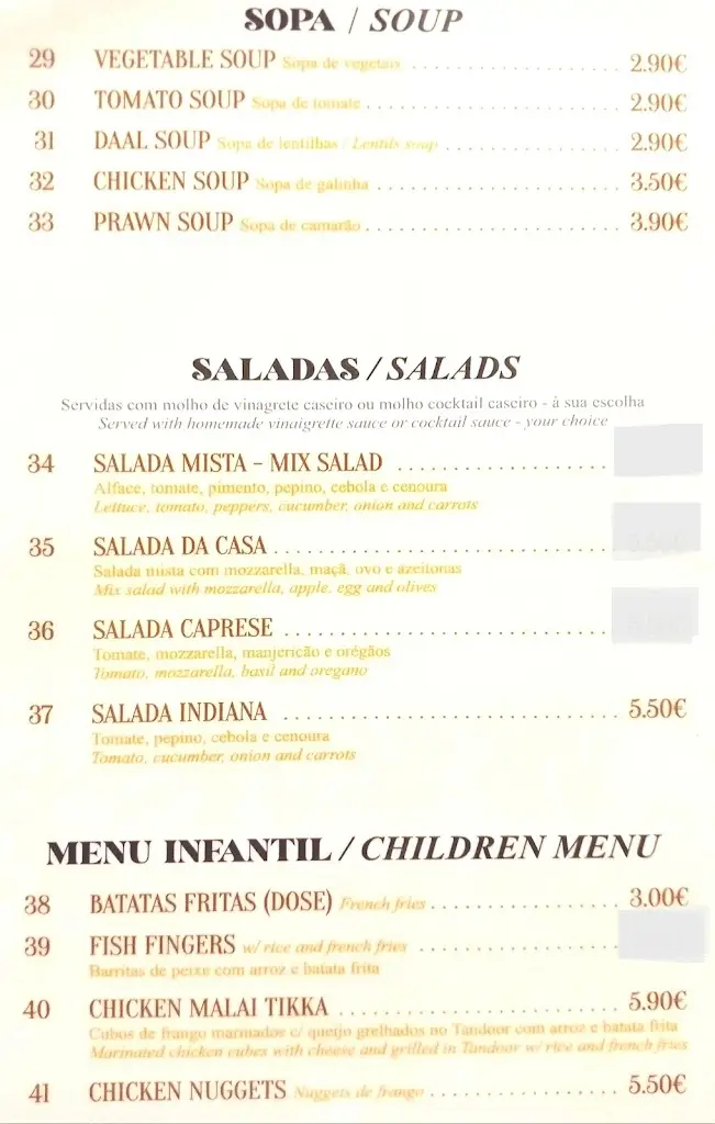 Menü_Mother India_Pedrouços_Bild_2