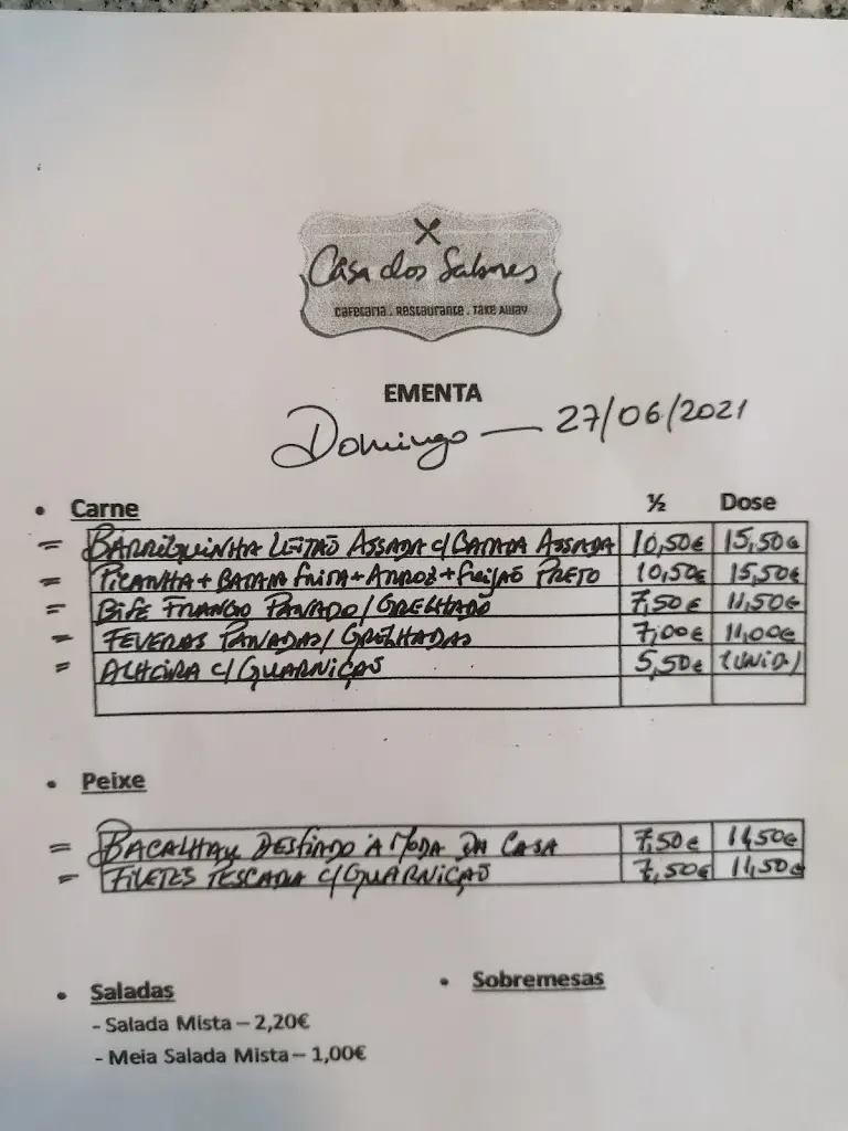 Menu_Casa Dos Sabores Cafetaria - Restaurante - Take away_Vilar do Paraíso_immagine_1