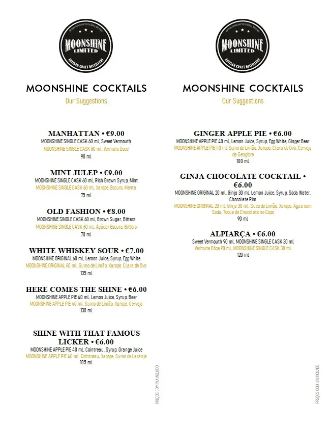 Menu_Moonshine Bar by Moonshine Limited_Alpiarça_immagine_4