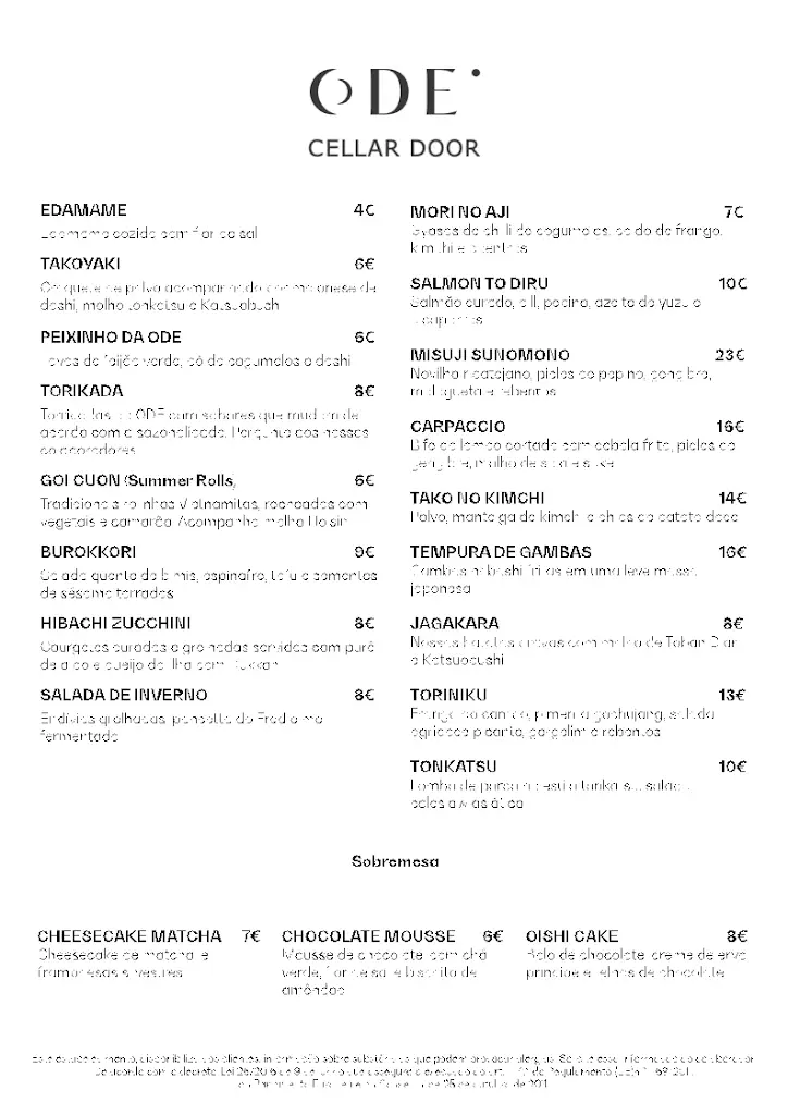 Menu_Ode Cellar Door_Vila Chã de Ourique_immagine_1