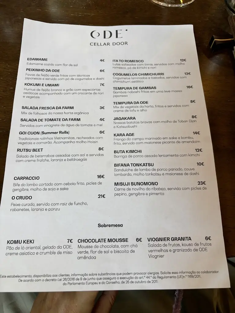 Menu_Ode Winery_Vila Chã de Ourique_imagen_1