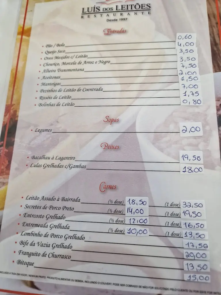 Menu_Restaurante Luís dos Leitões_Santarém_immagine_2