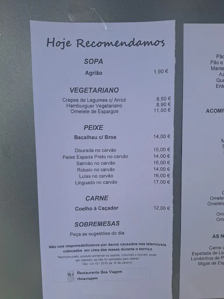 Menü_BOA-VIAGEM RESTAURANTE_Alcácer do Sal_Bild_1