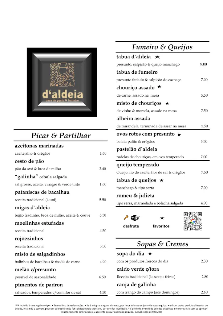 Menu_D'Aldeia Restaurante_Aldeia Nova de São Bento_image_1