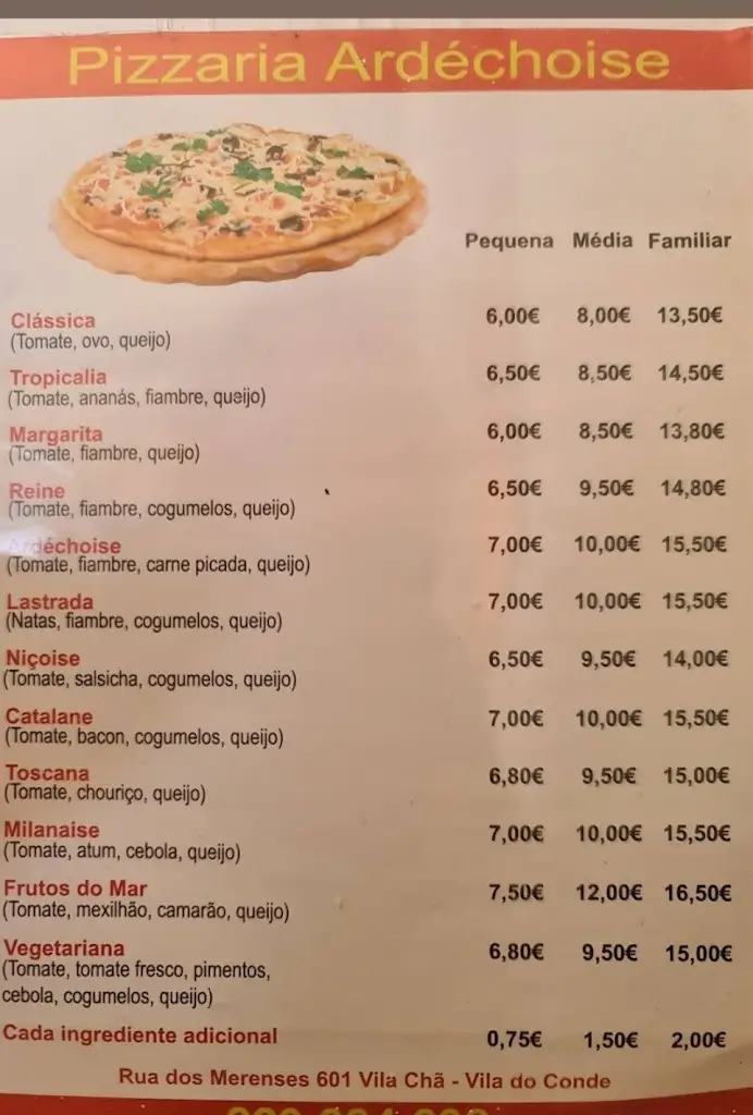 Menu_Pizzaria Ardéchoise_Vila Chã_imagen_1
