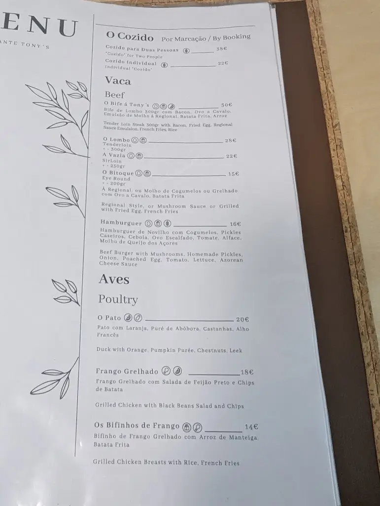 Menu_Restaurante Tony´s_Furnas_imagen_3