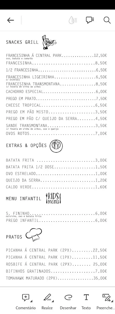 Menu_Central park novo espaço_Valongo_imagen_2