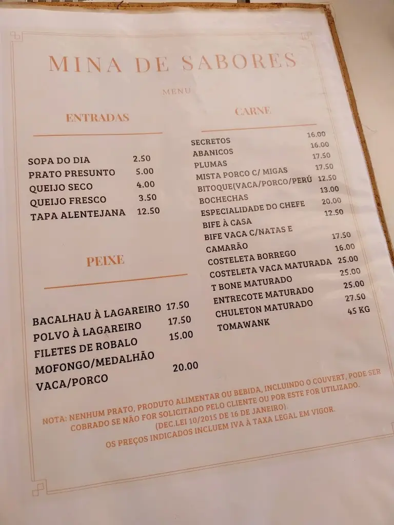 Menu_Mina de Sabores_Minas de São Domingos_imagen_1