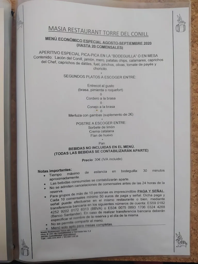 Menu_Masia Restaurant Torre del Conill_Castellbisbal_image_3