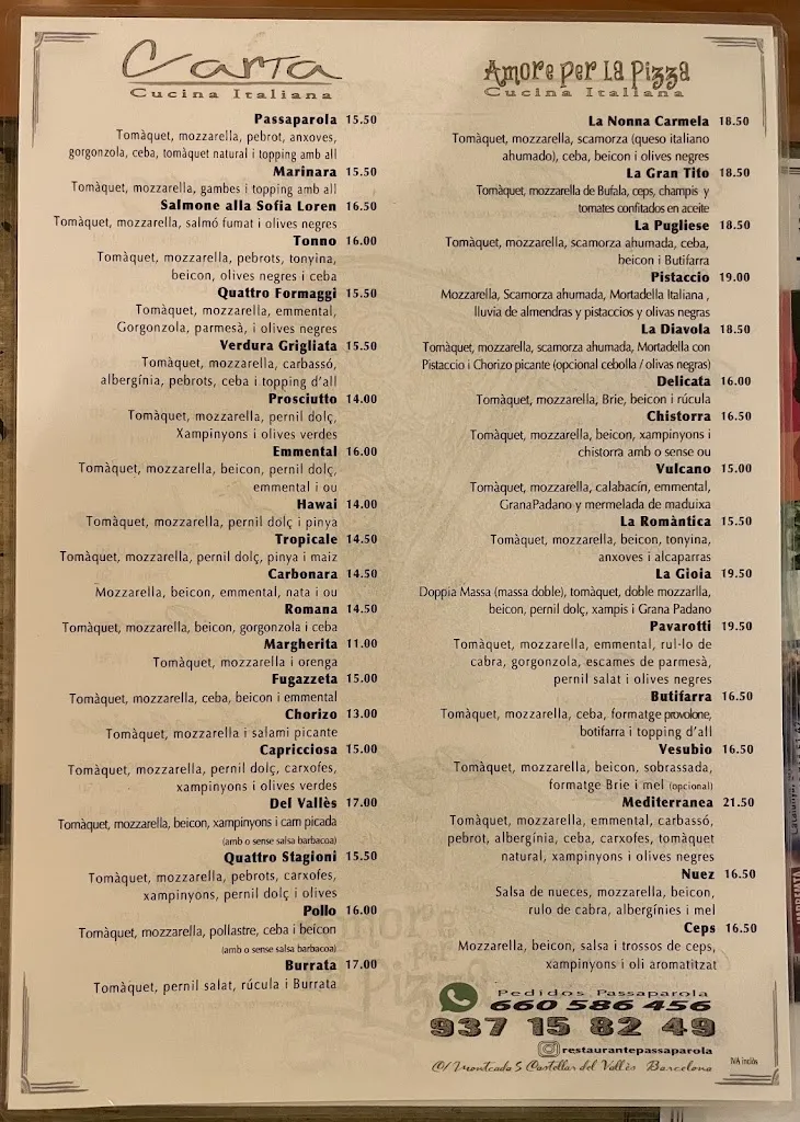 Menu_Pizzeria Italiana Passaparola_Castellar del Vallès_image_1