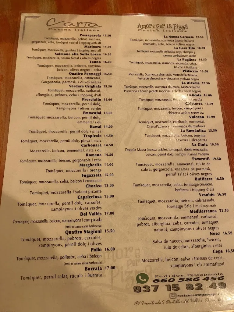 Menu_Pizzeria Italiana Passaparola_Castellar del Vallès_image_2