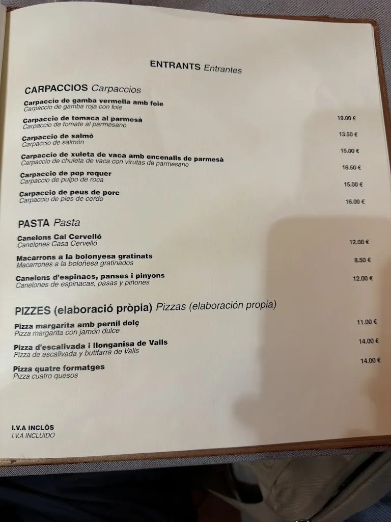 Menu_Restaurant Masia Cervelló_Cervelló_image_1