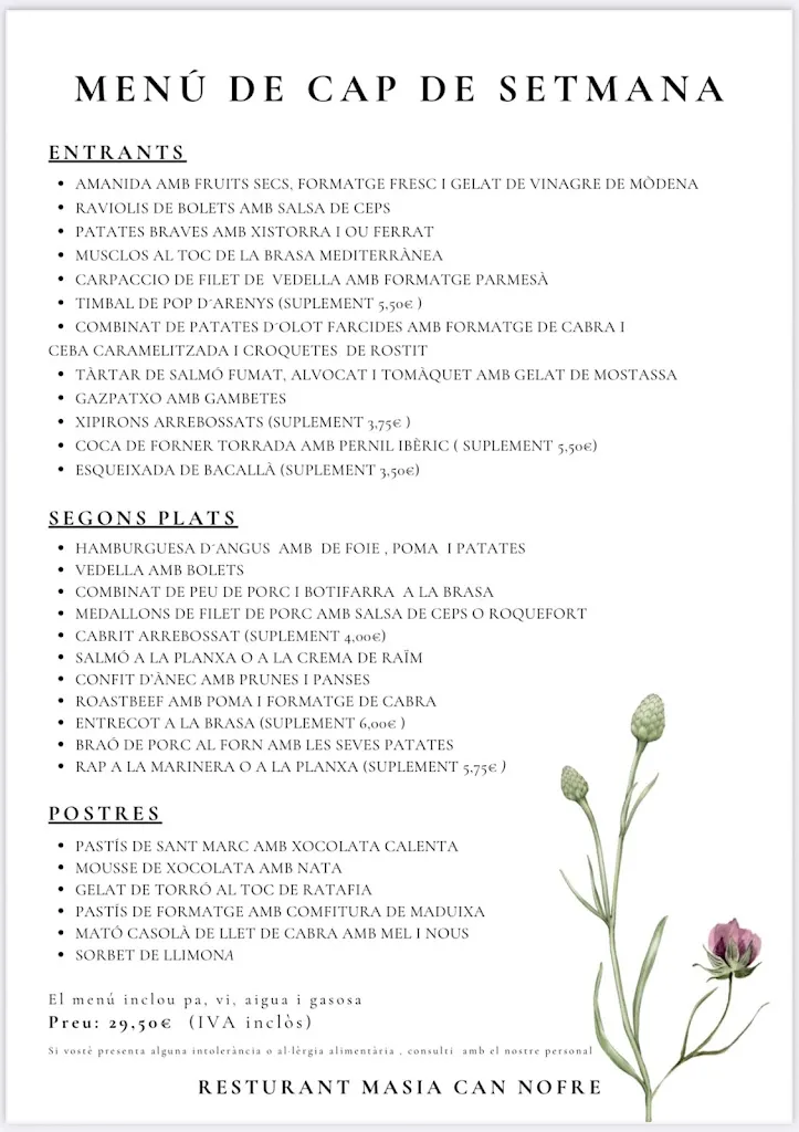 Menu_Restaurant Can Nofre_Fogars de Montclús_image_1