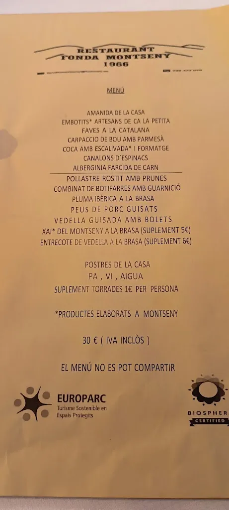 Menu_Restaurant Fonda Montseny_Fogars de Montclús_immagine_2