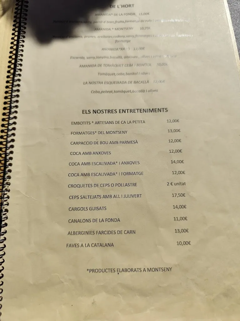 Menu_Restaurant Fonda Montseny_Fogars de Montclús_immagine_4