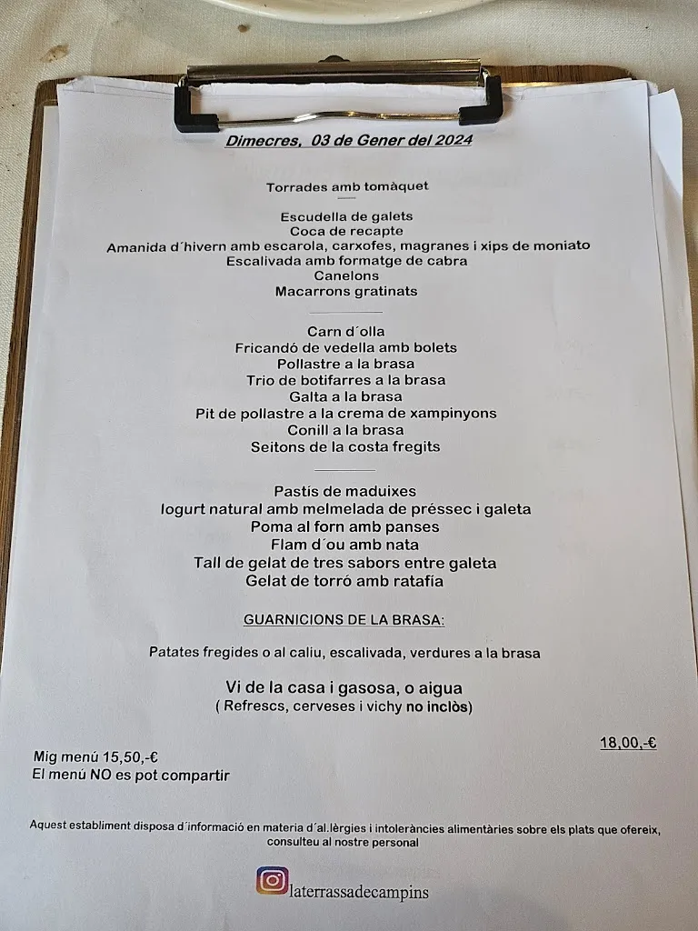 Menu_Restaurant La Terrassa De Campins_Fogars de Montclús_immagine_1