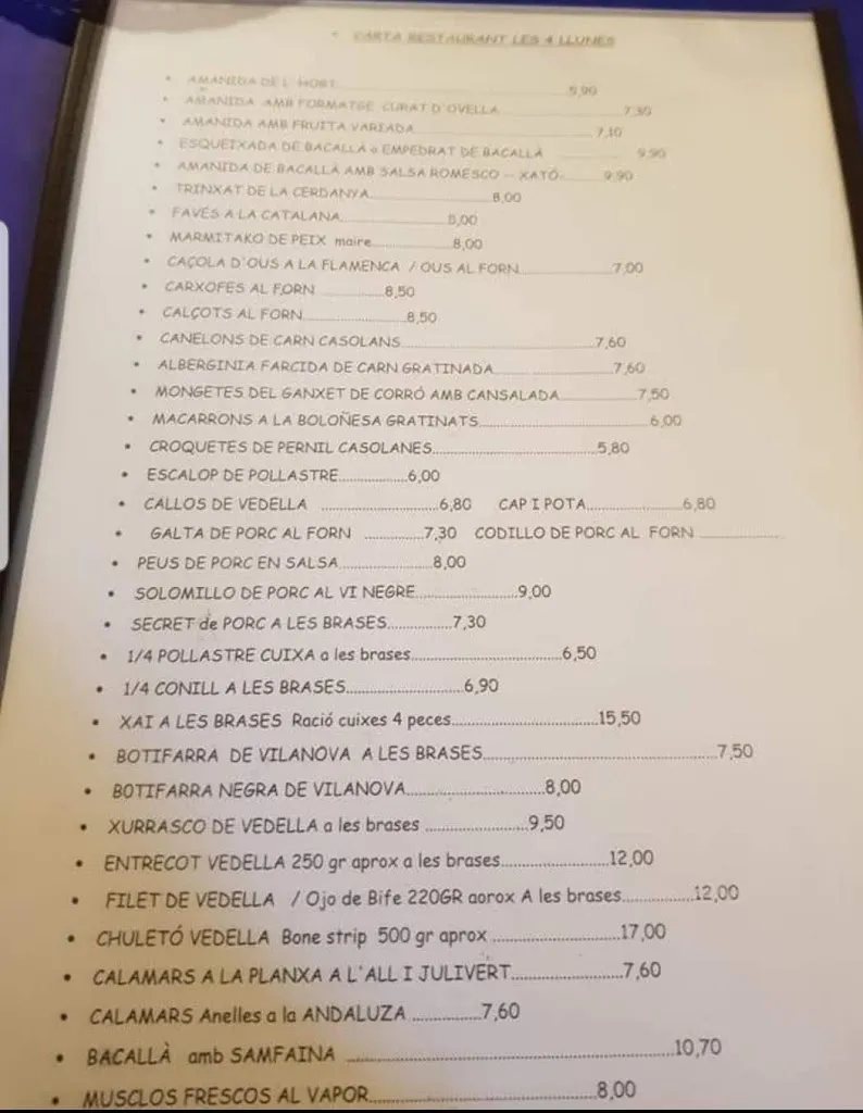 Menü_Les Quatre Llunes_Franqueses del Vallès Les_Bild_1