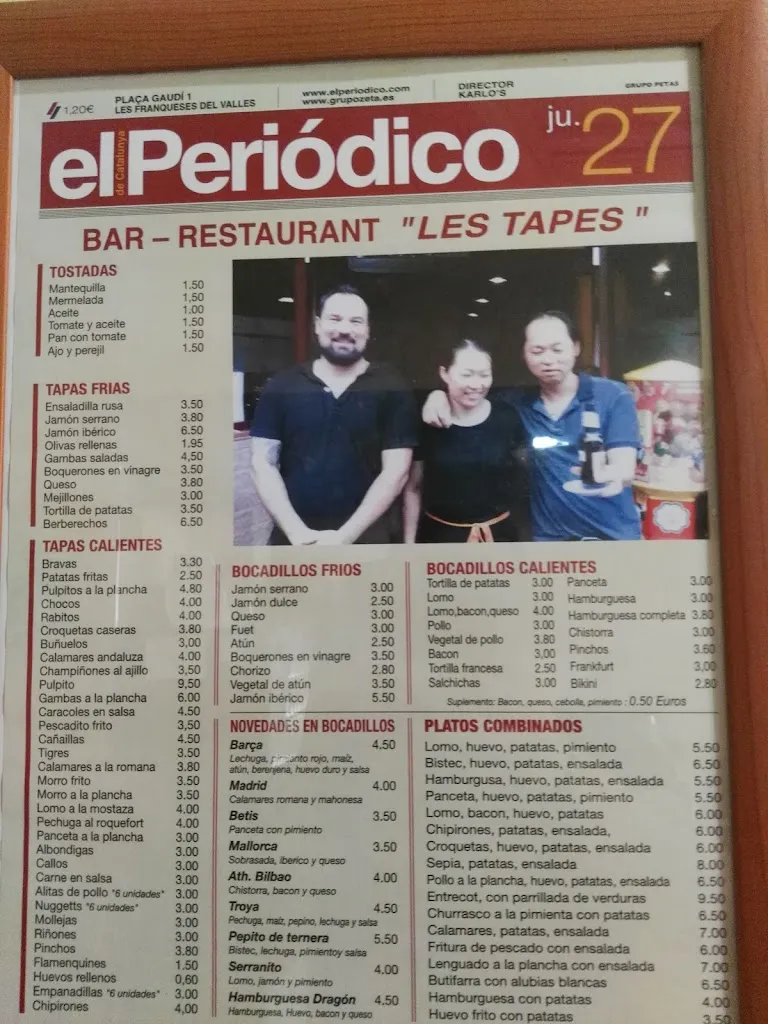 Menu_Bar Restaurant Les Tapes_Franqueses del Vallès Les_image_1