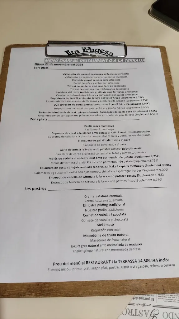 Menu_Restaurant La Pagesa_Lliçà de Vall_image_1