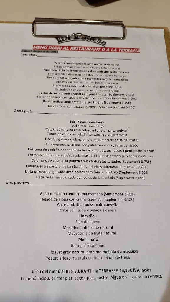 Menu_Restaurant La Pagesa_Lliçà de Vall_image_3
