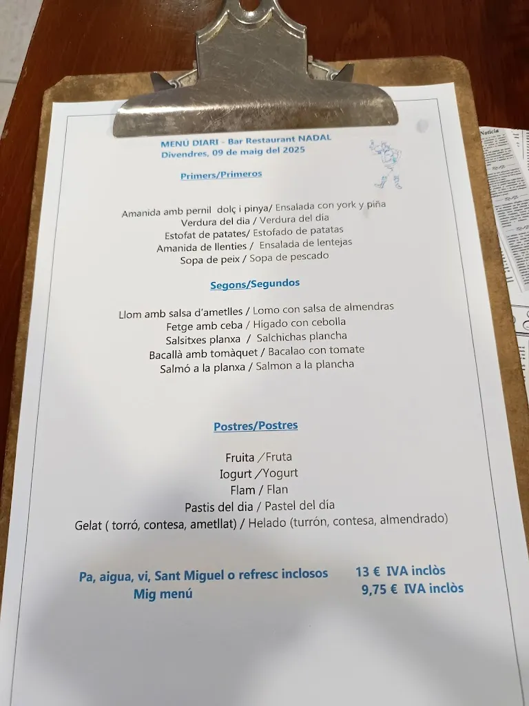 Menu_Bar Restaurant Nadal_Lliçà de Vall_image_1