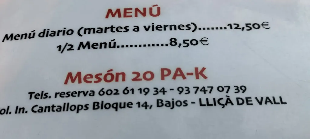 Menu_Mesón 20PAK_Lliçà de Vall_immagine_2