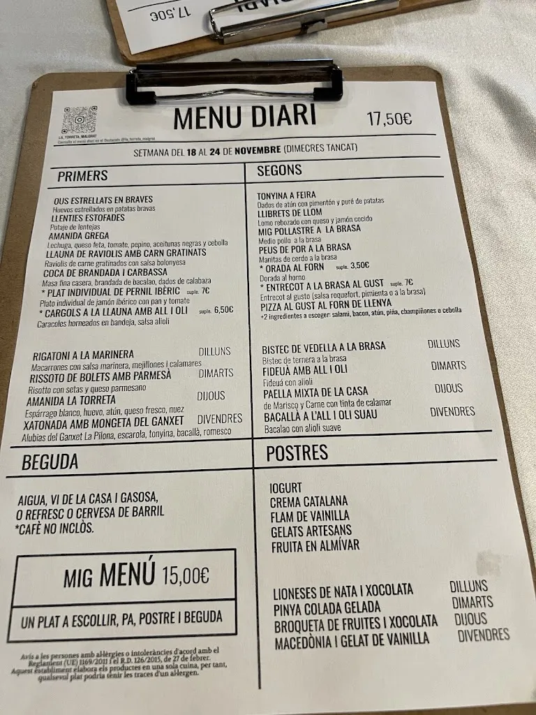 Menu_La Torreta_Malgrat de Mar_image_1
