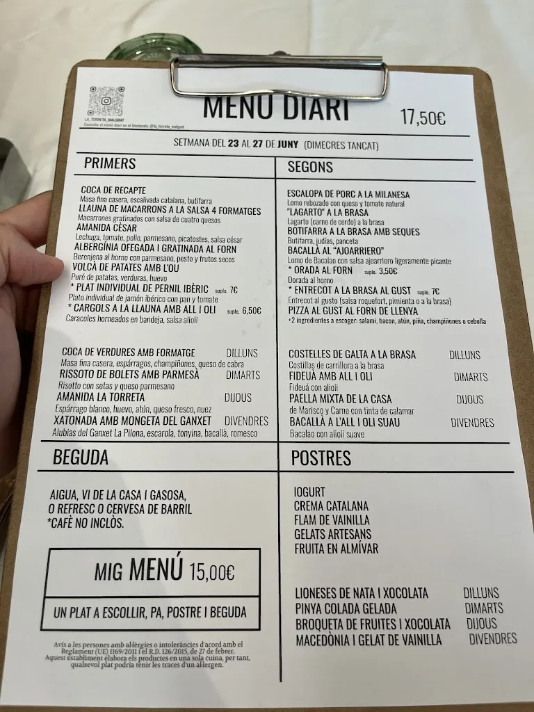Menu_La Torreta_Malgrat de Mar_image_2