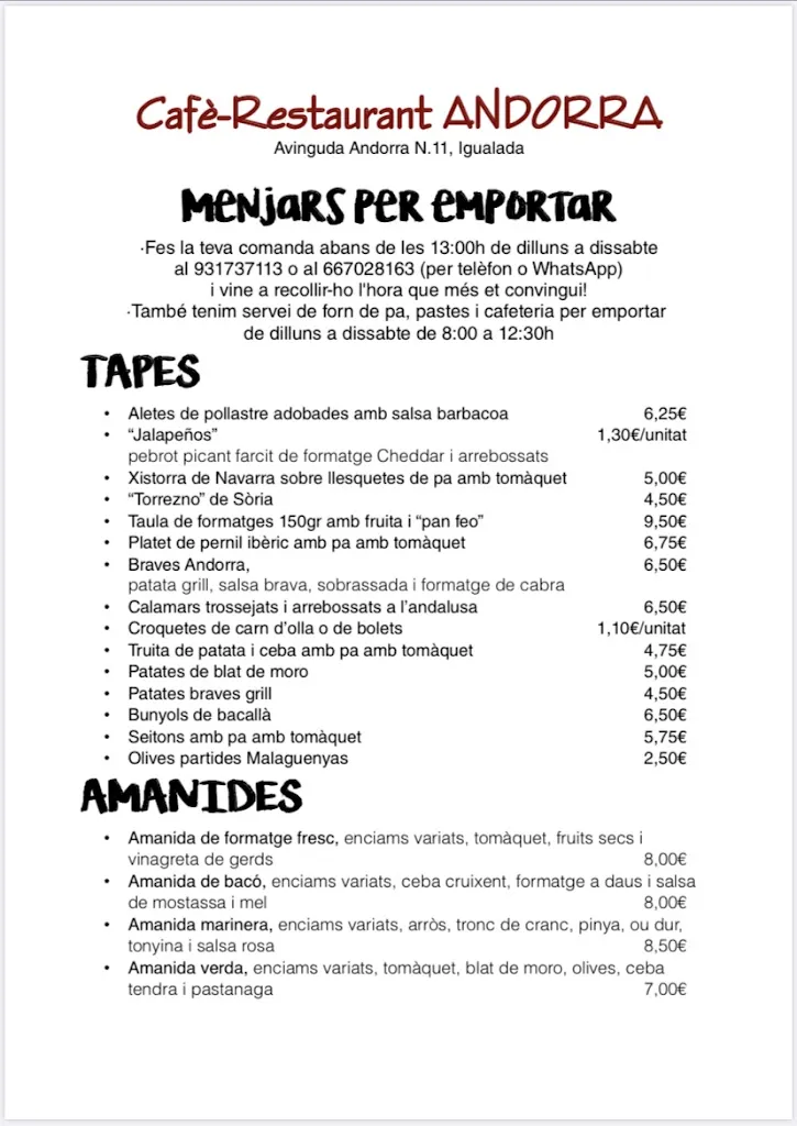 Menu_Cafè Restaurant Andorra_Igualada_immagine_1