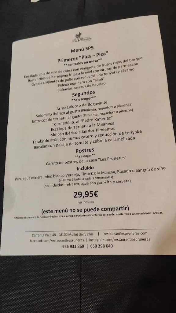 Menu_Les Pruneres Restaurant_Martorelles_immagine_2