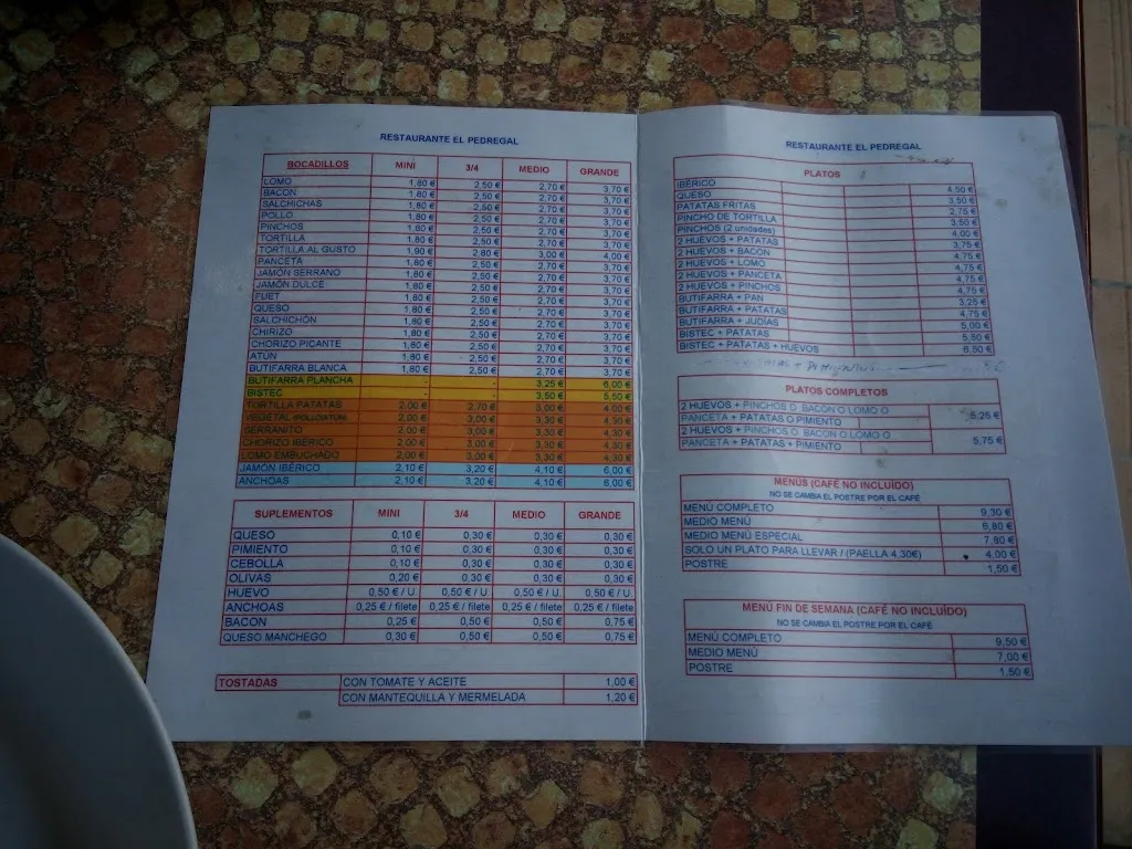 Menu_Bar Restaurant El Pedregal_Montmeló_image_3