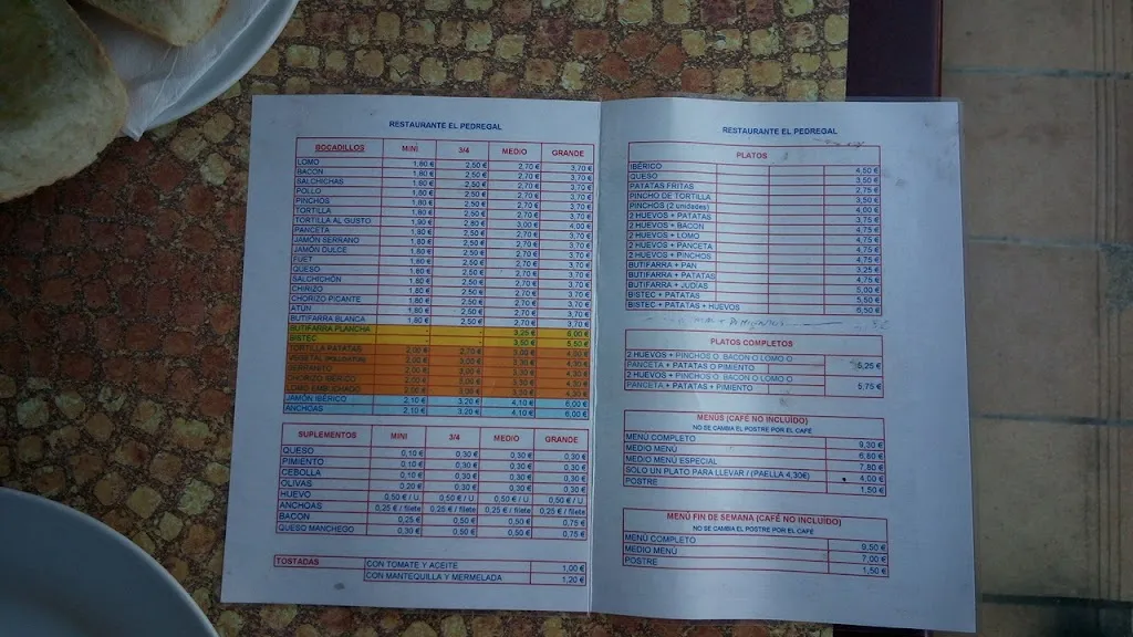Menu_Bar Restaurant El Pedregal_Montmeló_image_4