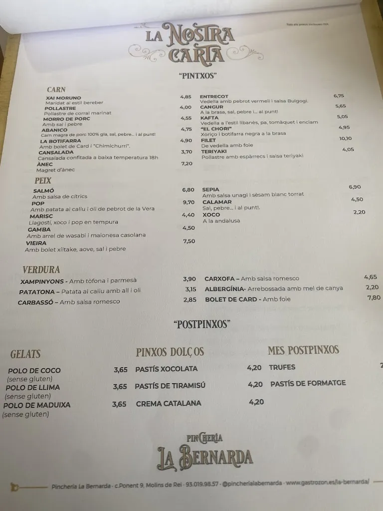 Menü_Pincheria La Bernarda_Molins de Rei_Bild_2