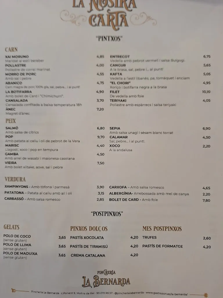Menü_Pincheria La Bernarda_Molins de Rei_Bild_4