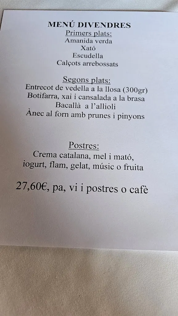 Menu_Restaurant Hostal Les Piques_Olivella_immagine_1