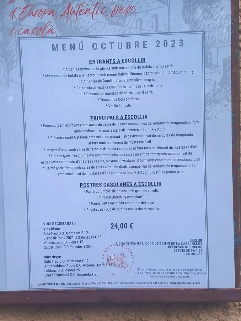 Menu_Restaurant La Rectoria d'Orís_Orís_image_2