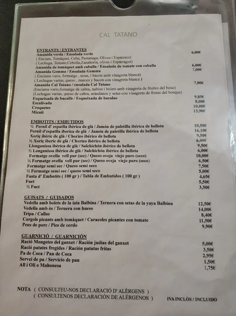 Menu_Restaurant Cal Tatano_Òrrius_image_1