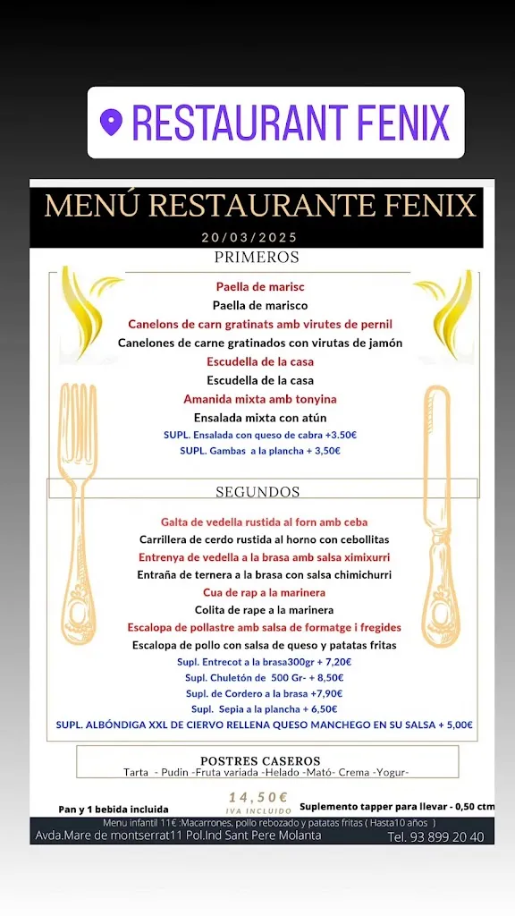 Menu_Restaurant Fénix Olérdola en Sant Pere Molanta_Olèrdola_image_1