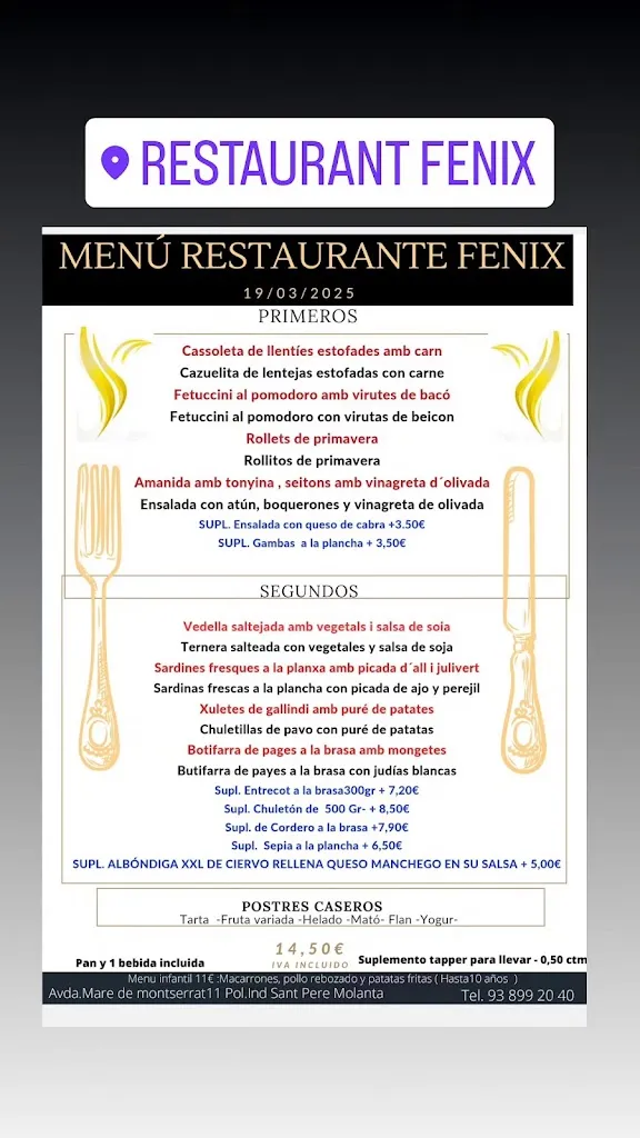 Menu_Restaurant Fénix Olérdola en Sant Pere Molanta_Olèrdola_image_2