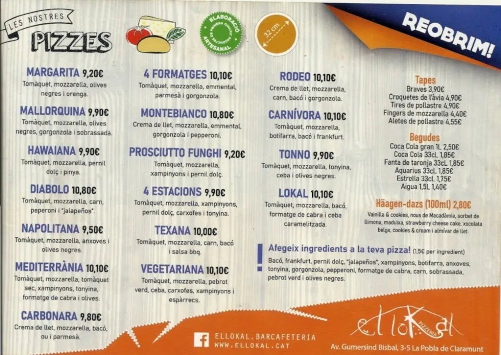 Menu_El Lokal Bar Pizzeria_Pobla de Claramunt La_image_1