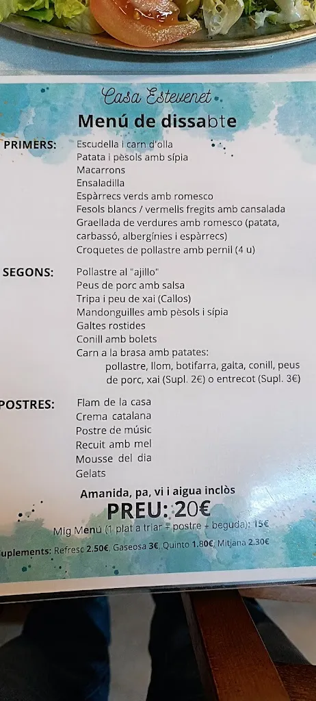 Menu_Casa Estevenet_Palafolls_image_1