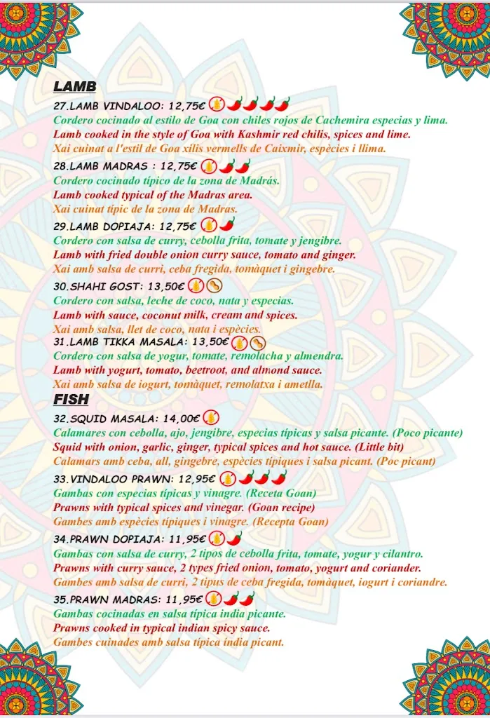 Menu_Indian Palace_Pineda de Mar_immagine_2