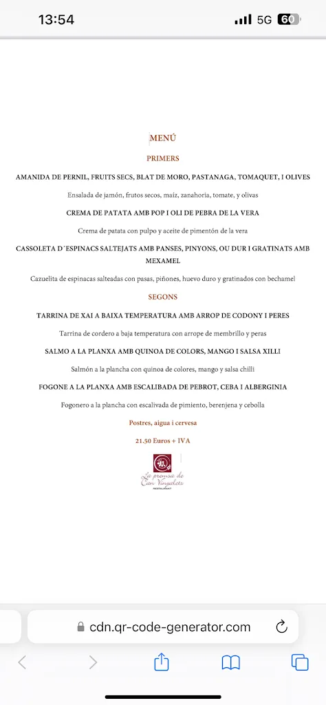 Menu_RESTAURANT LA PREMSA DE CAN VINYALETS_Polinyà_image_1