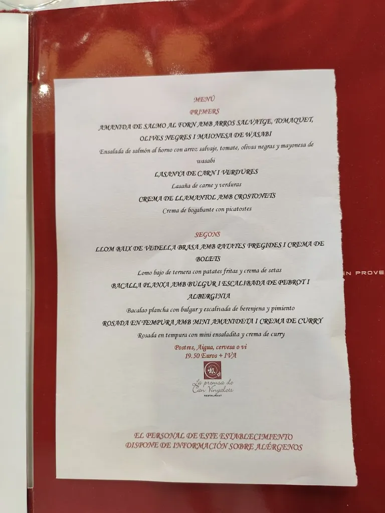 Menu_RESTAURANT LA PREMSA DE CAN VINYALETS_Polinyà_image_2