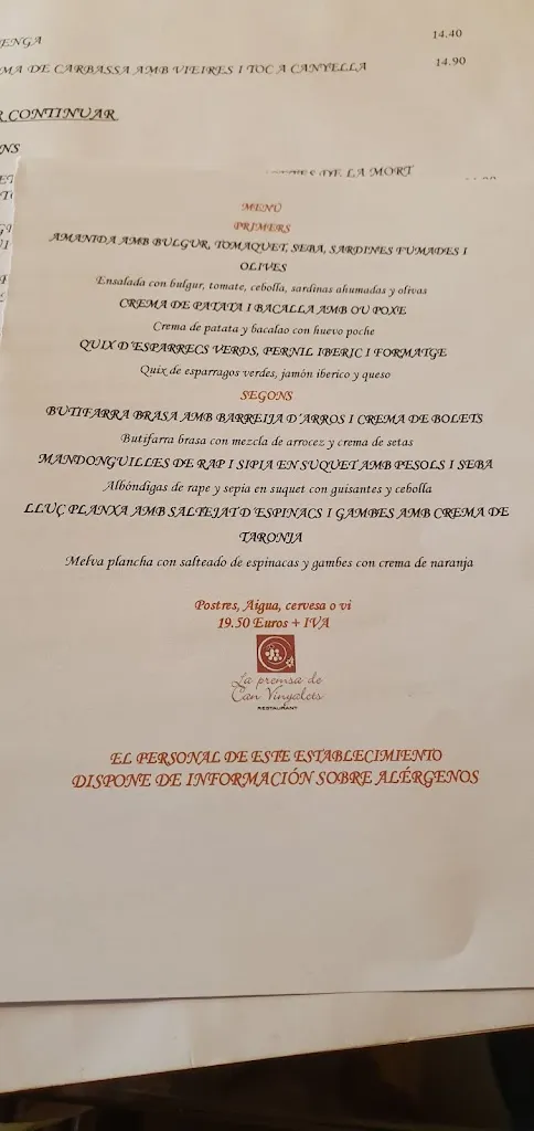 Menu_RESTAURANT LA PREMSA DE CAN VINYALETS_Polinyà_image_3